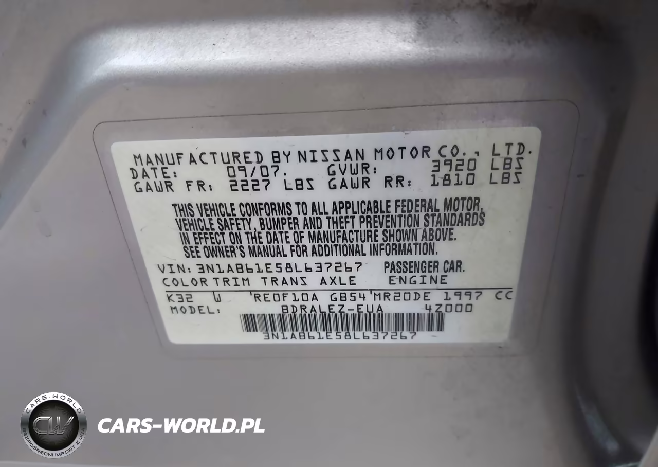 2008 Nissan Sentra 2.0 S VIN:3N1AB61E58L637267 - 9