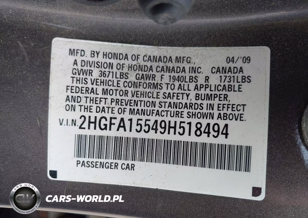 2009 Honda Civic Lx VIN:2HGFA15549H518494 - 9