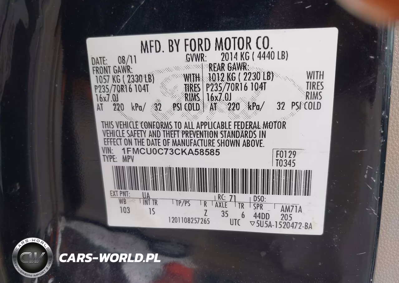 2012 Ford Escape Xls VIN:1FMCU0C73CKA58585 - 9