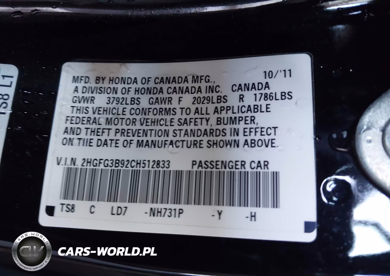 2012 Honda Civic Ex-L VIN:2HGFG3B92CH512833 - 9