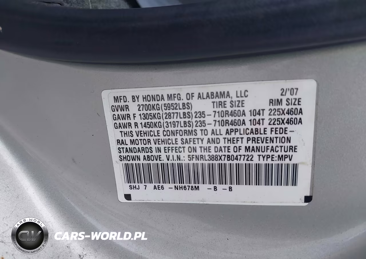 2007 Honda Odyssey Touring VIN:5FNRL388X7B047722 - 9