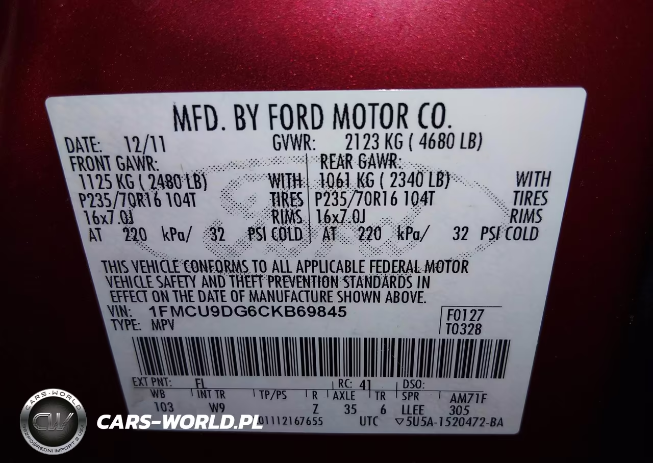 2012 Ford Escape Xlt VIN:1FMCU9DG6CKB69845 - 9