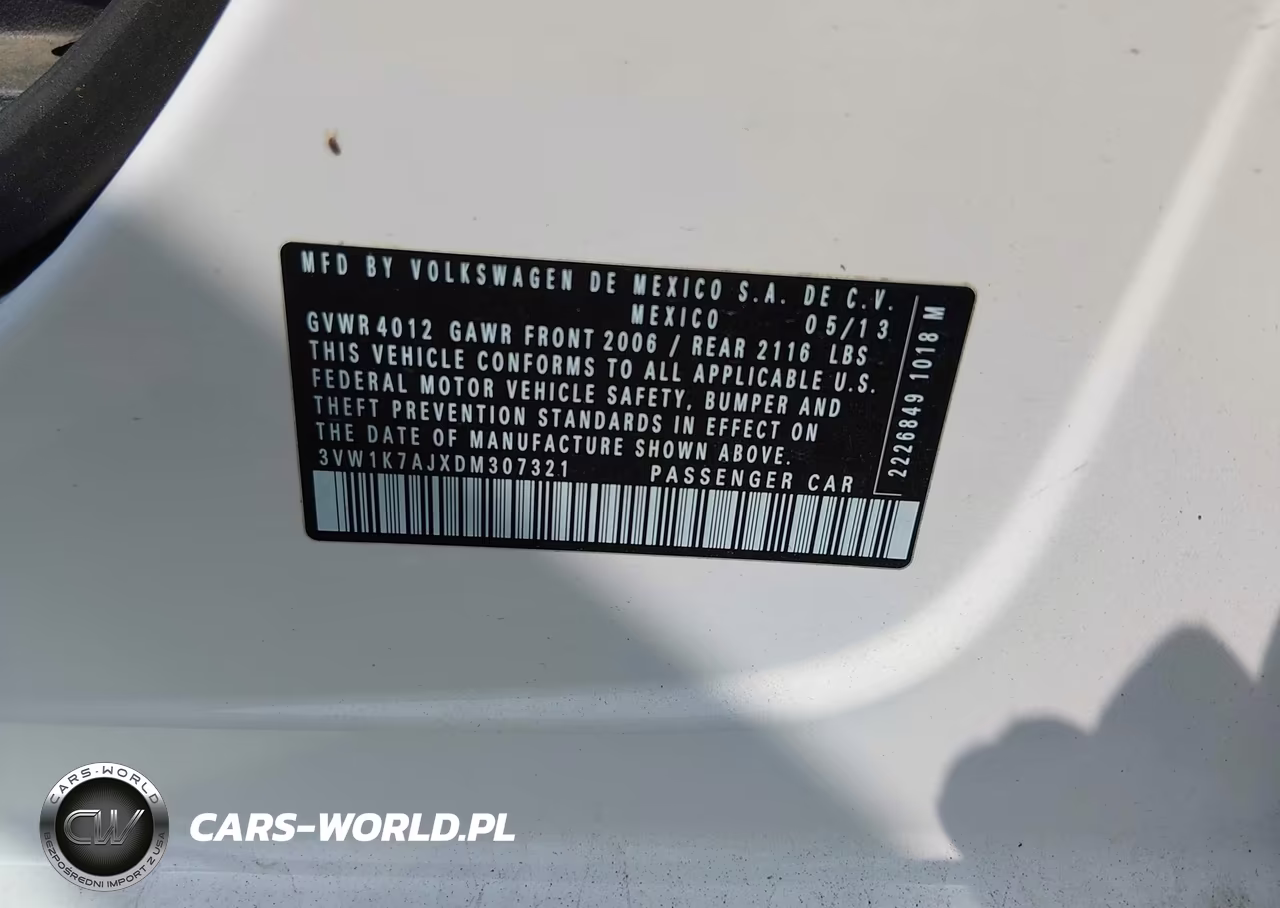 2013 Volkswagen Jetta 2.0L S VIN:3VW1K7AJXDM307321 - 9