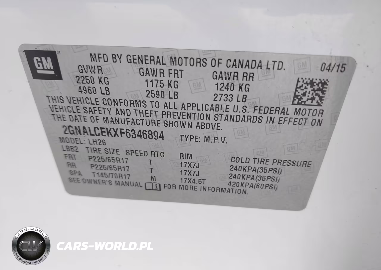 2015 Chevrolet Equinox Lt VIN:2GNALCEKXF6346894 - 9