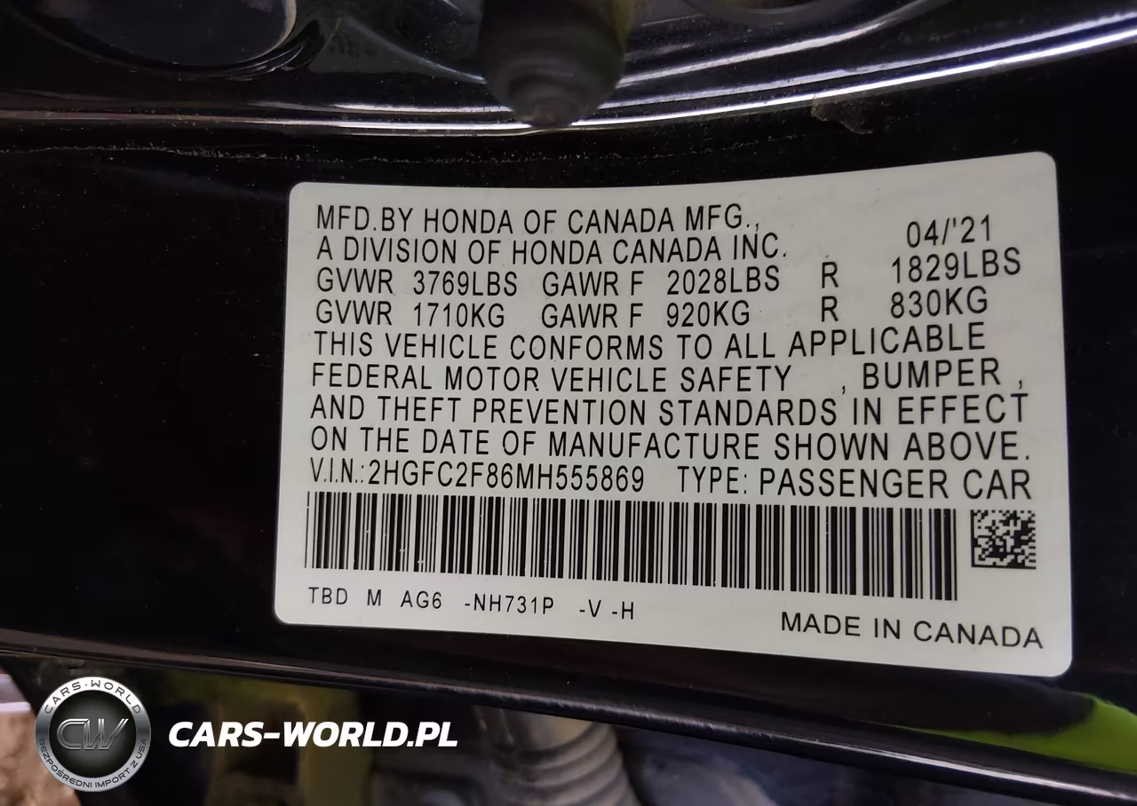2021 Honda Civic Sport VIN:2HGFC2F86MH555869 - 9