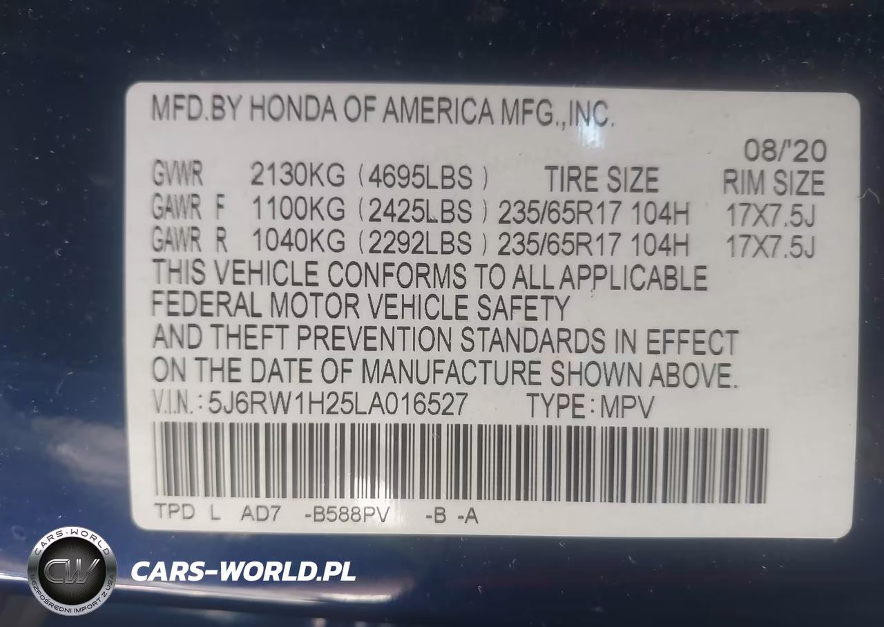 2020 Honda Cr-V 2Wd Lx VIN:5J6RW1H25LA016527 - 9