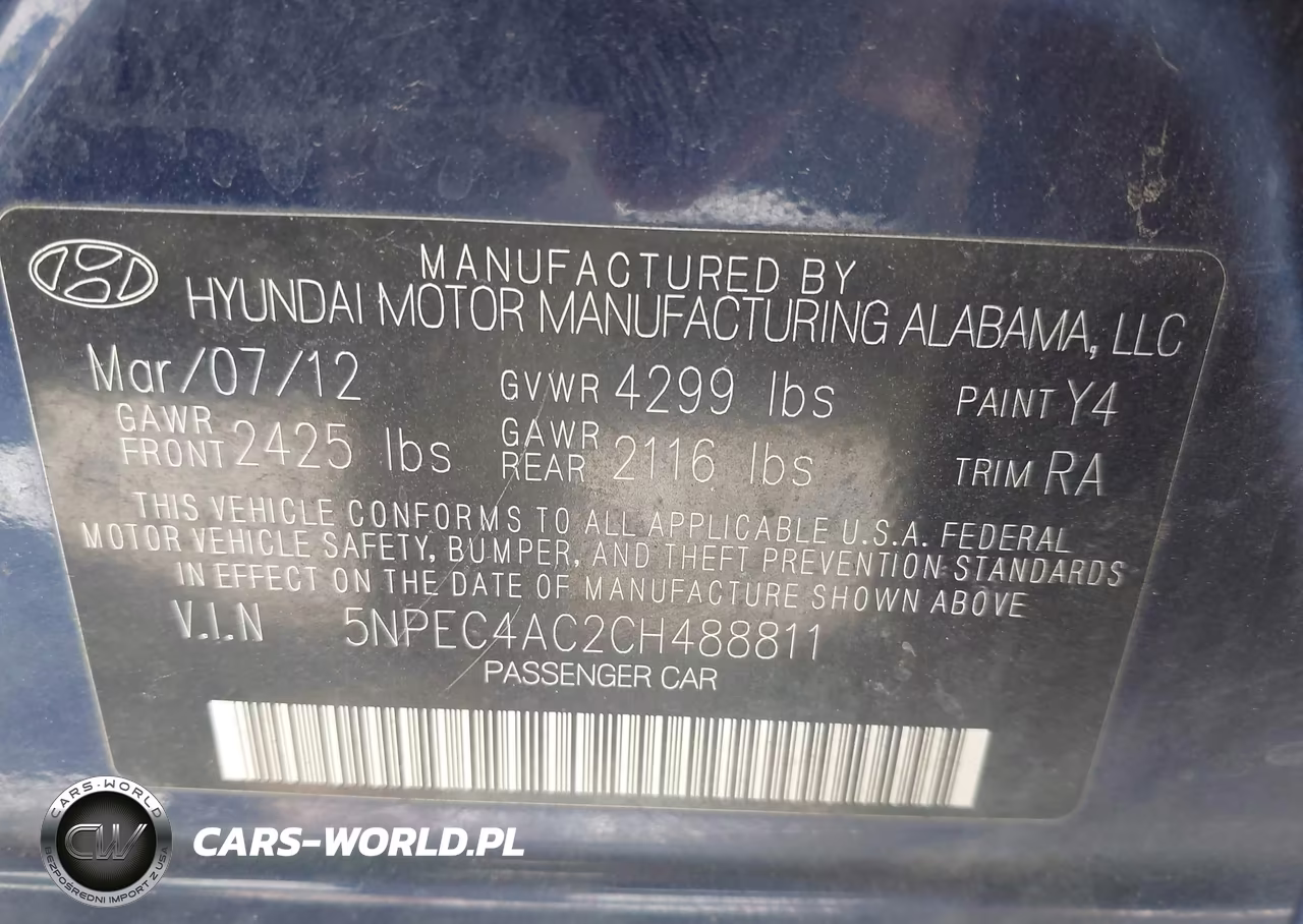 2012 Hyundai Sonata Se VIN:5NPEC4AC2CH488811 - 9