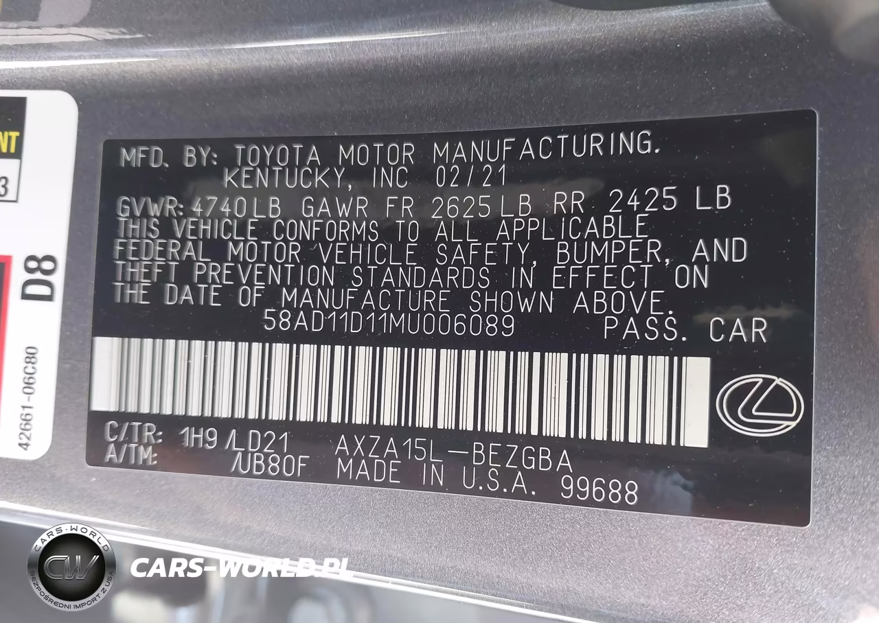 2021 Lexus Es 250 VIN:58AD11D11MU006089 - 9