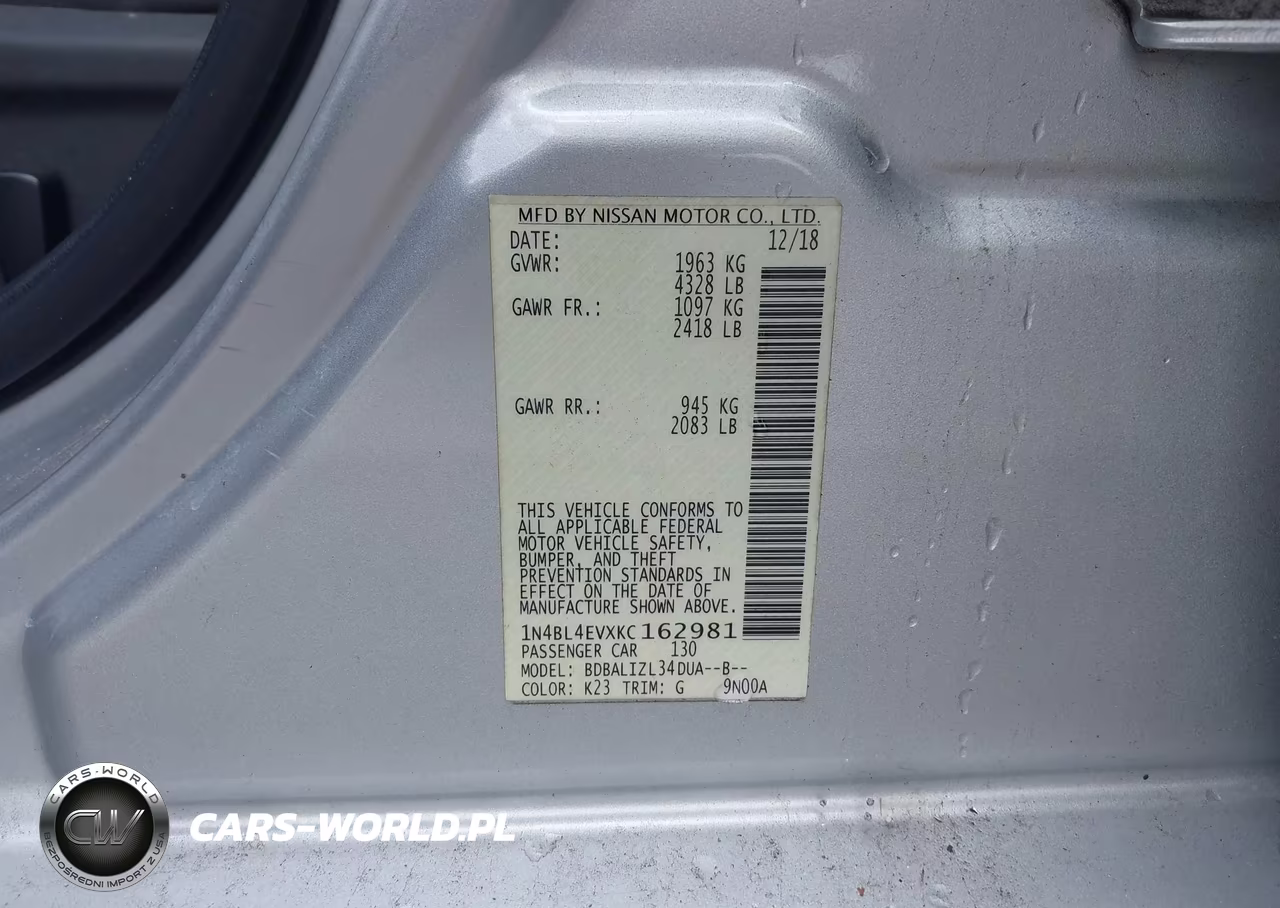 2019 Nissan Altima 2.5 Sl VIN:1N4BL4EVXKC162981 - 9