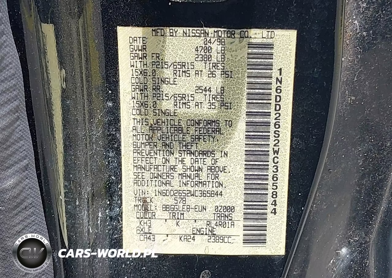 1998 Nissan Frontier Se-Xe VIN:1N6DD26S2WC365844 - 9