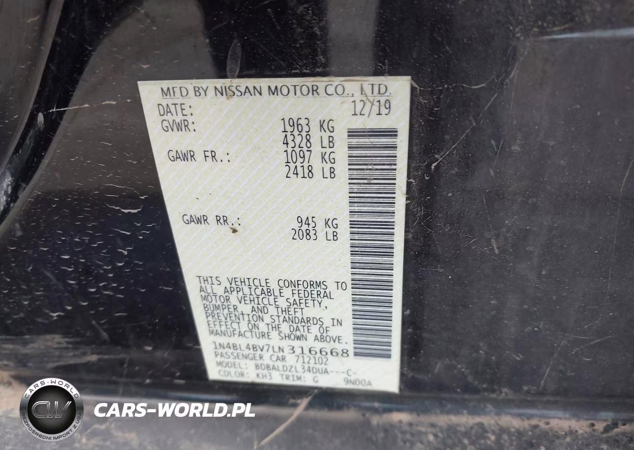 2020 Nissan Altima S Fwd VIN:1N4BL4BV7LN316668 - 9