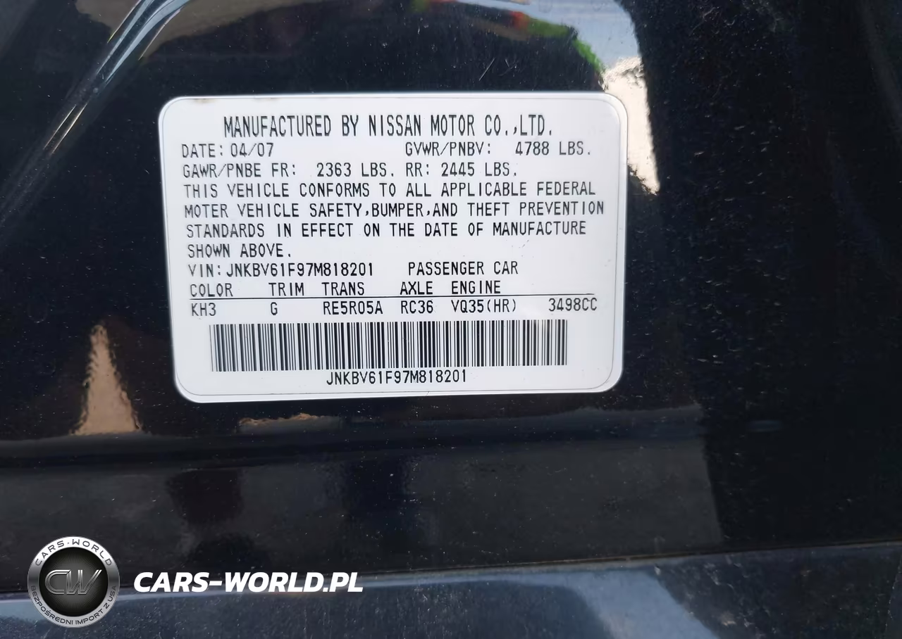 2007 Infiniti G35X VIN:JNKBV61F97M818201 - 9