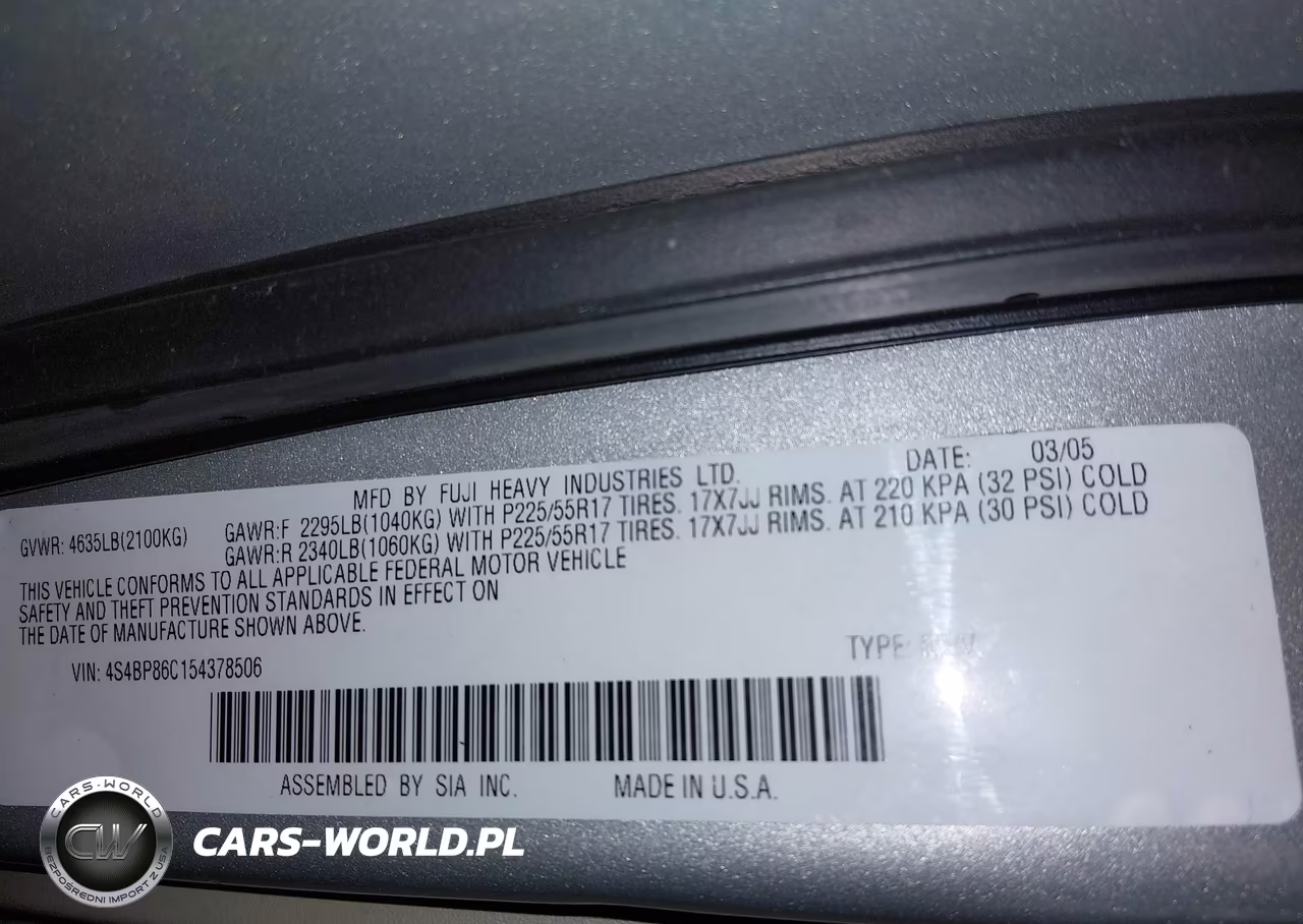 2005 Subaru Outback 3.0R L.l. Bean Edition VIN:4S4BP86C154378506 - 9