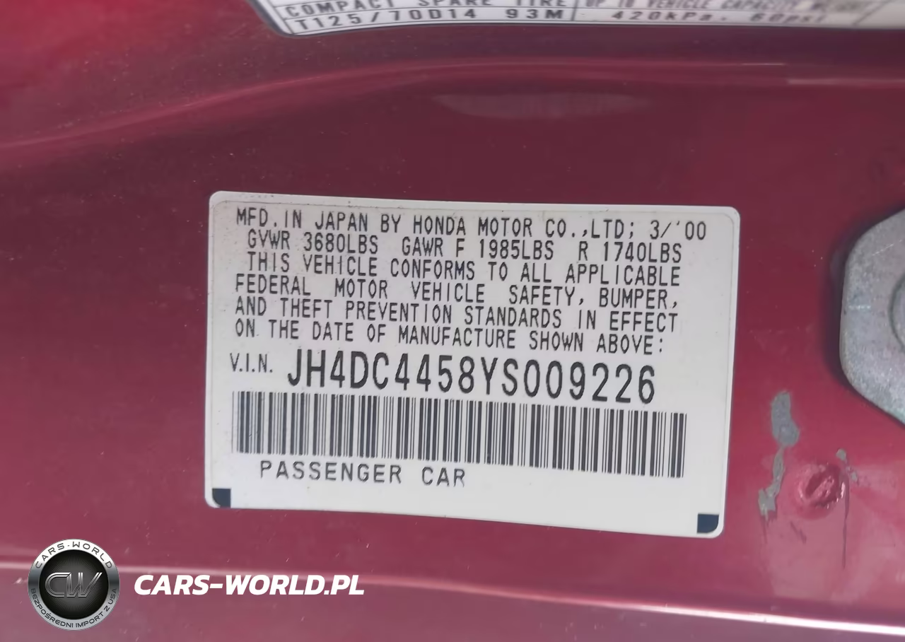 2000 Acura Integra Ls VIN:JH4DC4458YS009226 - 9