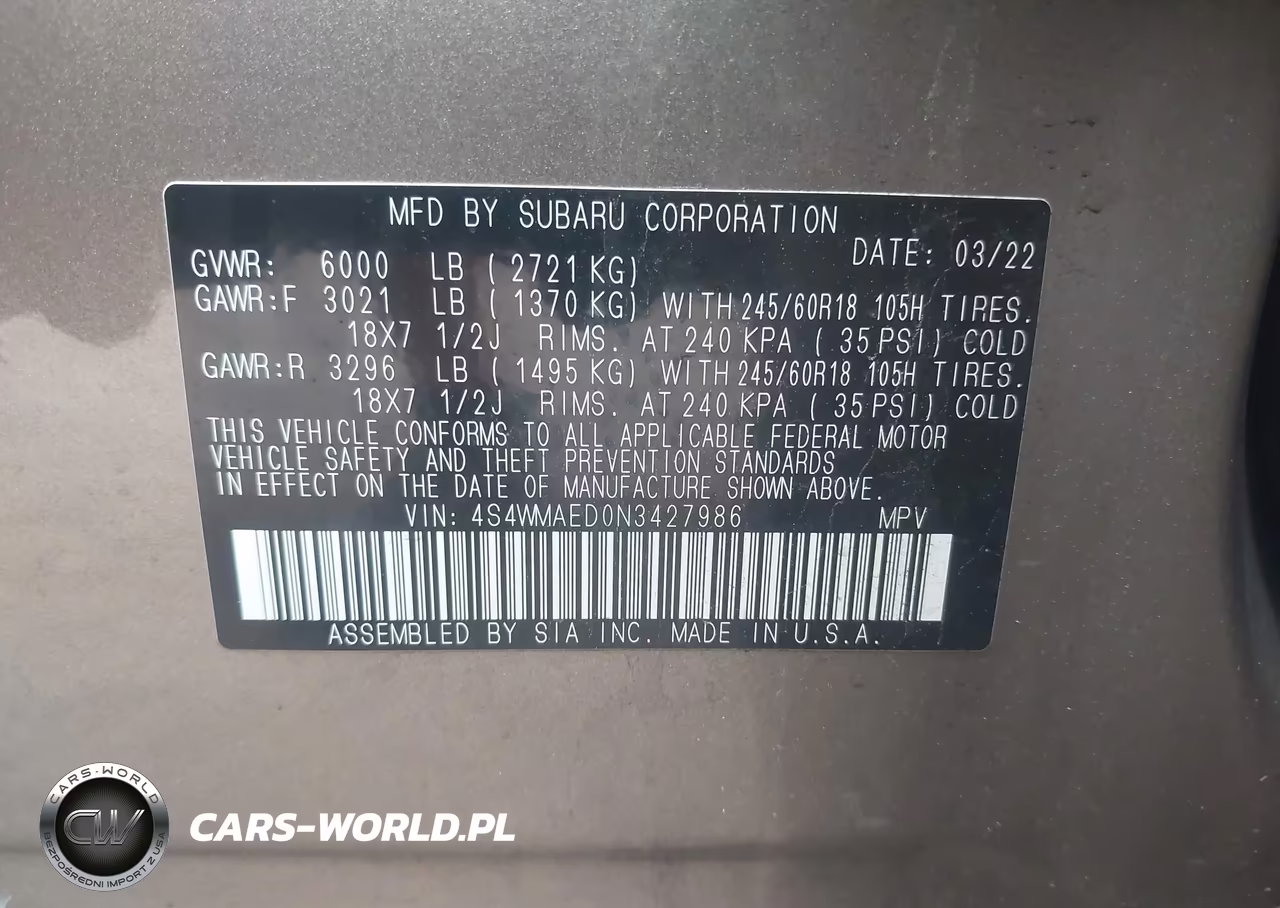 2022 Subaru Ascent Premium VIN:4S4WMAED0N3427986 - 9