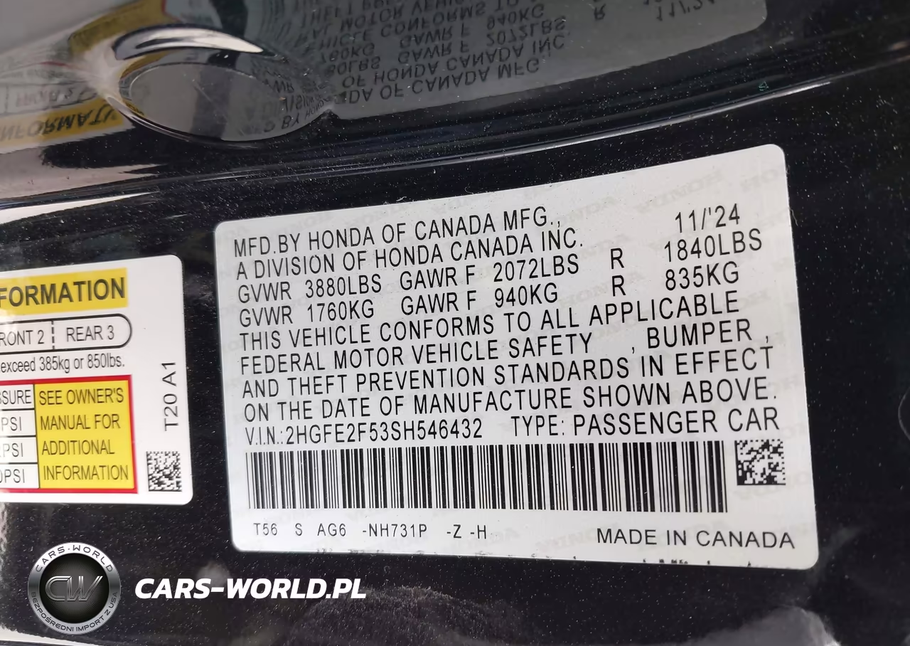 2025 Honda Civic Sport VIN:2HGFE2F53SH546432 - 9