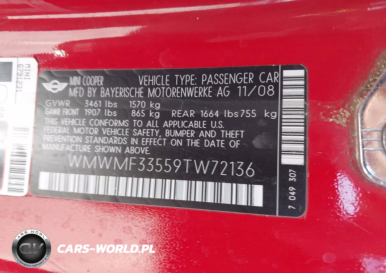 2009 Mini Cooper VIN:WMWMF33559TW72136 - 9
