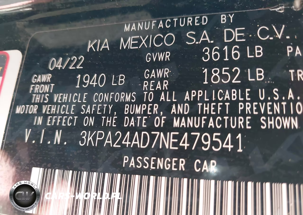 2022 Kia Rio S VIN:3KPA24AD7NE479541 - 9