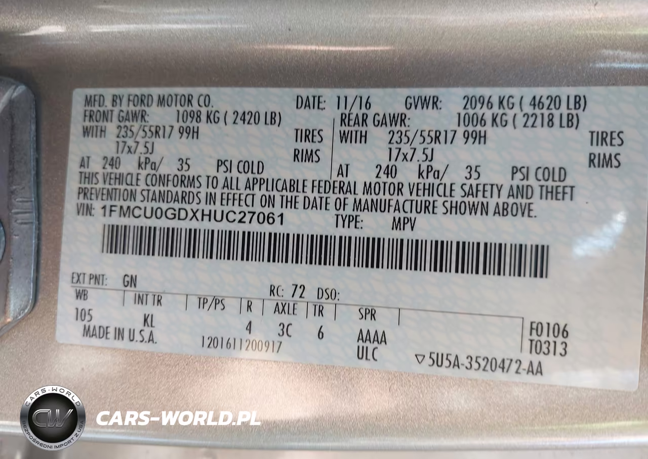 2017 Ford Escape Se VIN:1FMCU0GDXHUC27061 - 9