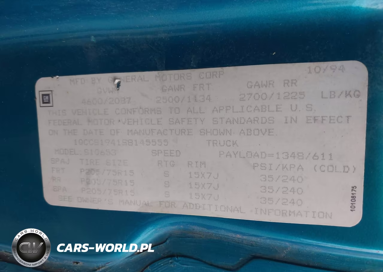 1995 Chevrolet S Truck S10 VIN:1GCCS1941S8145555 - 9