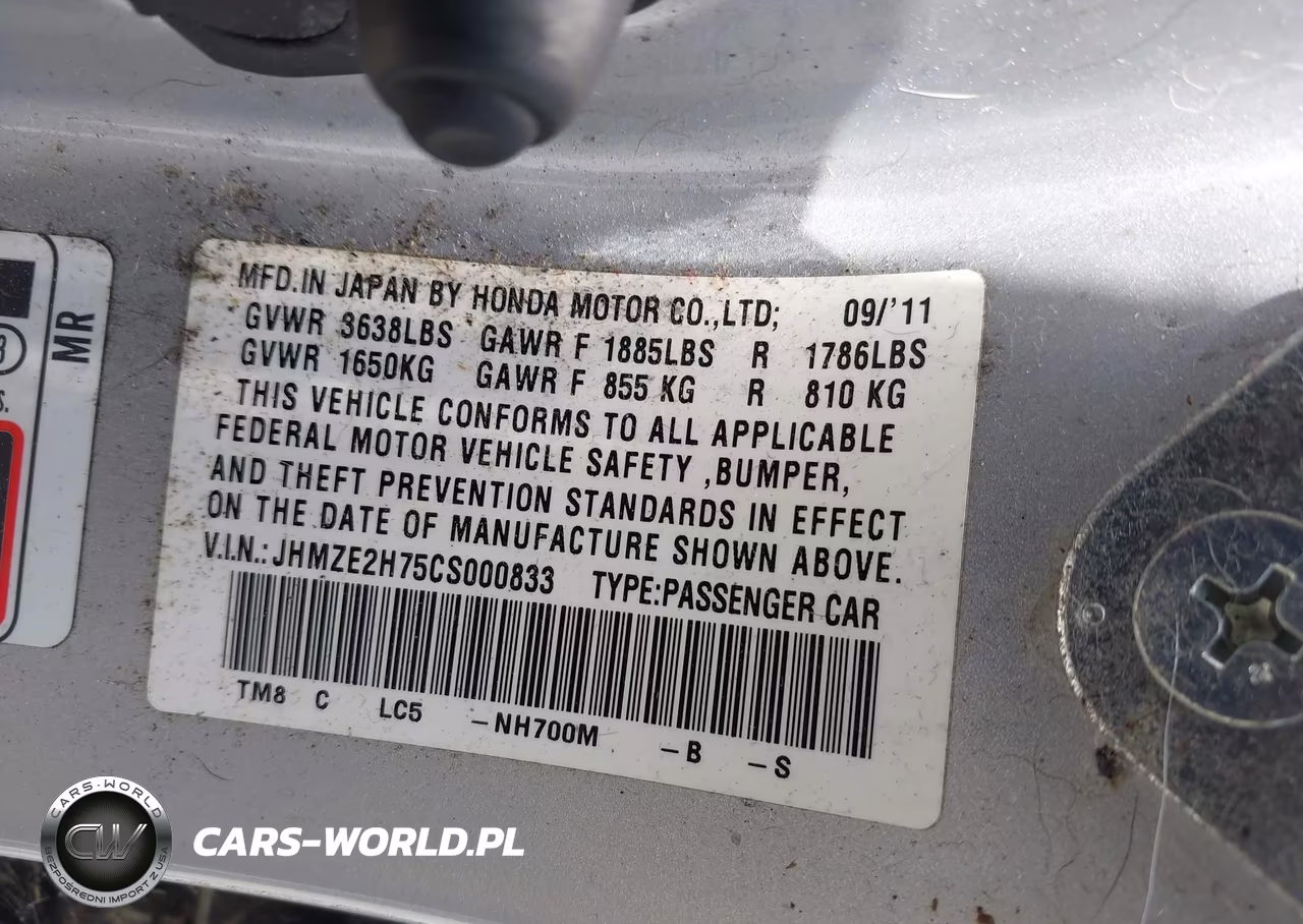 2012 Honda Insight Ex VIN:JHMZE2H75CS000833 - 9