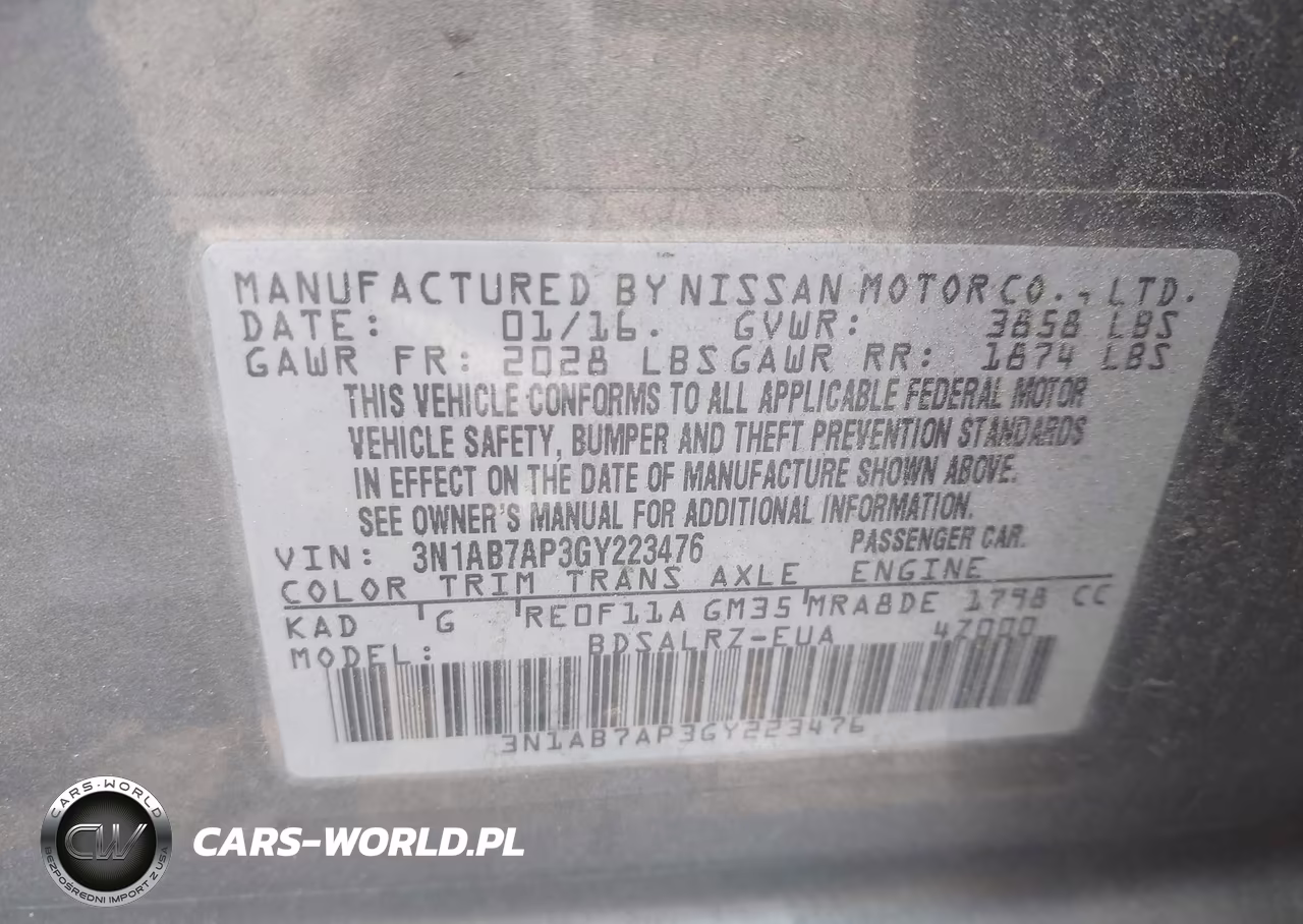 2016 Nissan Sentra Sr VIN:3N1AB7AP3GY223476 - 9