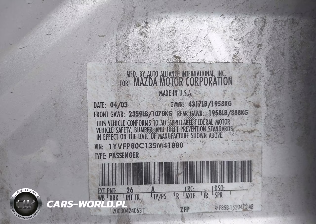 2003 Mazda Mazda6 I VIN:1YVFP80C135M41880 - 9