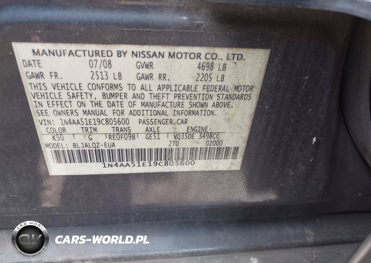 2009 Nissan Maxima 3.5 S VIN:1N4AA51E19C805600 - 9