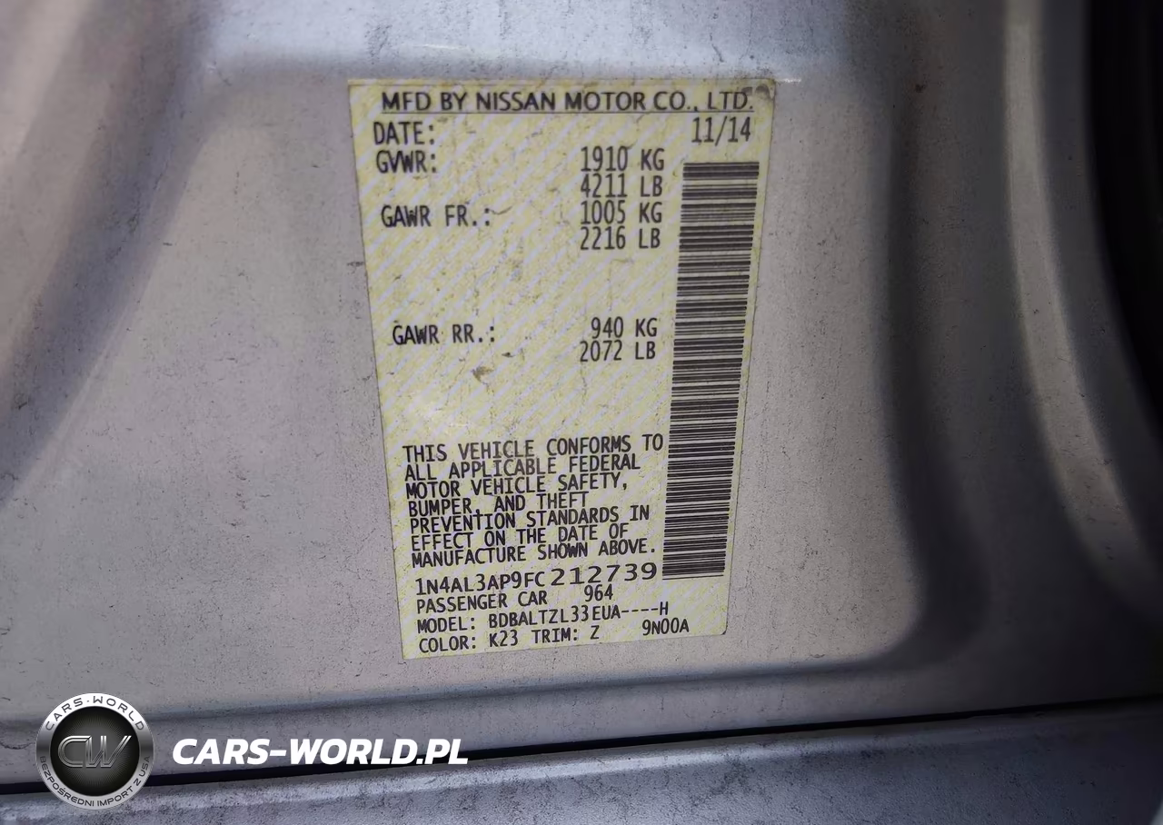 2015 Nissan Altima 2.5 Sl VIN:1N4AL3AP9FC212739 - 9