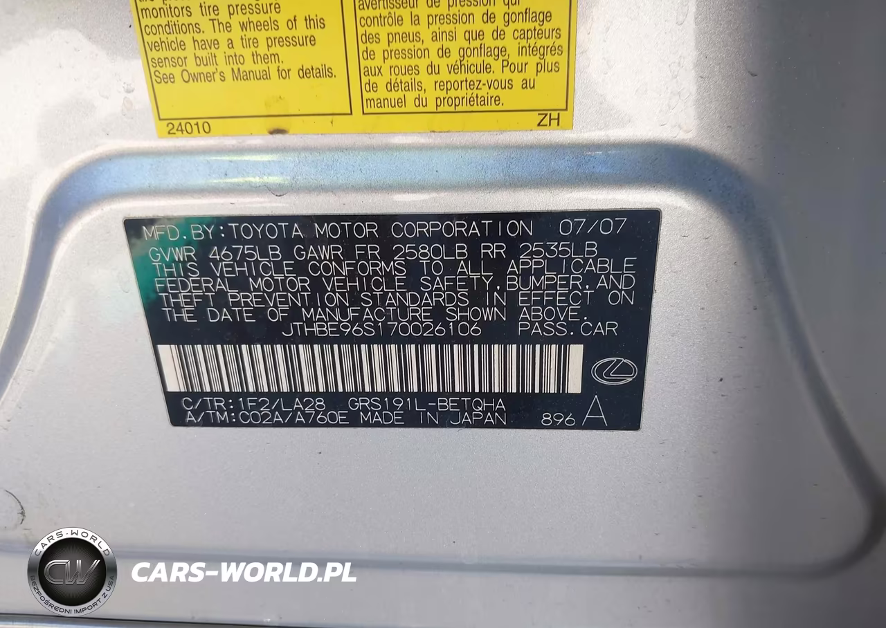 2007 Lexus Gs 350 VIN:JTHBE96S170026106 - 9
