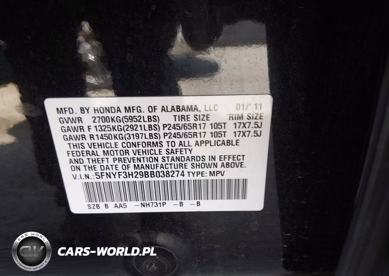 2011 Honda Pilot Lx VIN:5FNYF3H29BB038274 - 9