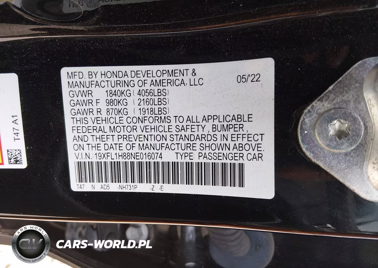 2022 Honda Civic Sport Touring VIN:19XFL1H88NE016074 - 9