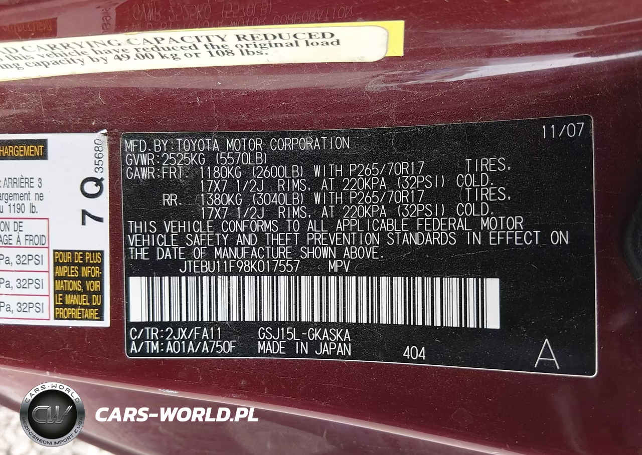 2008 Toyota Fj Cruiser VIN:JTEBU11F98K017557 - 9