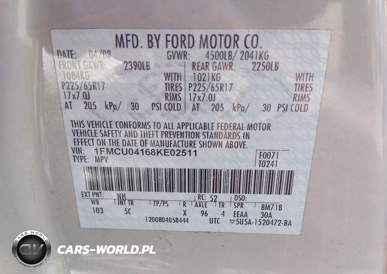 2008 Ford Escape Limited VIN:1FMCU04168KE02511 - 9
