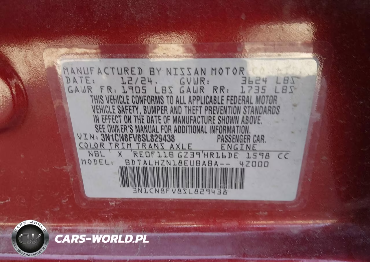 2025 Nissan Versa 1.6 Sr VIN:3N1CN8FV8SL829438 - 9