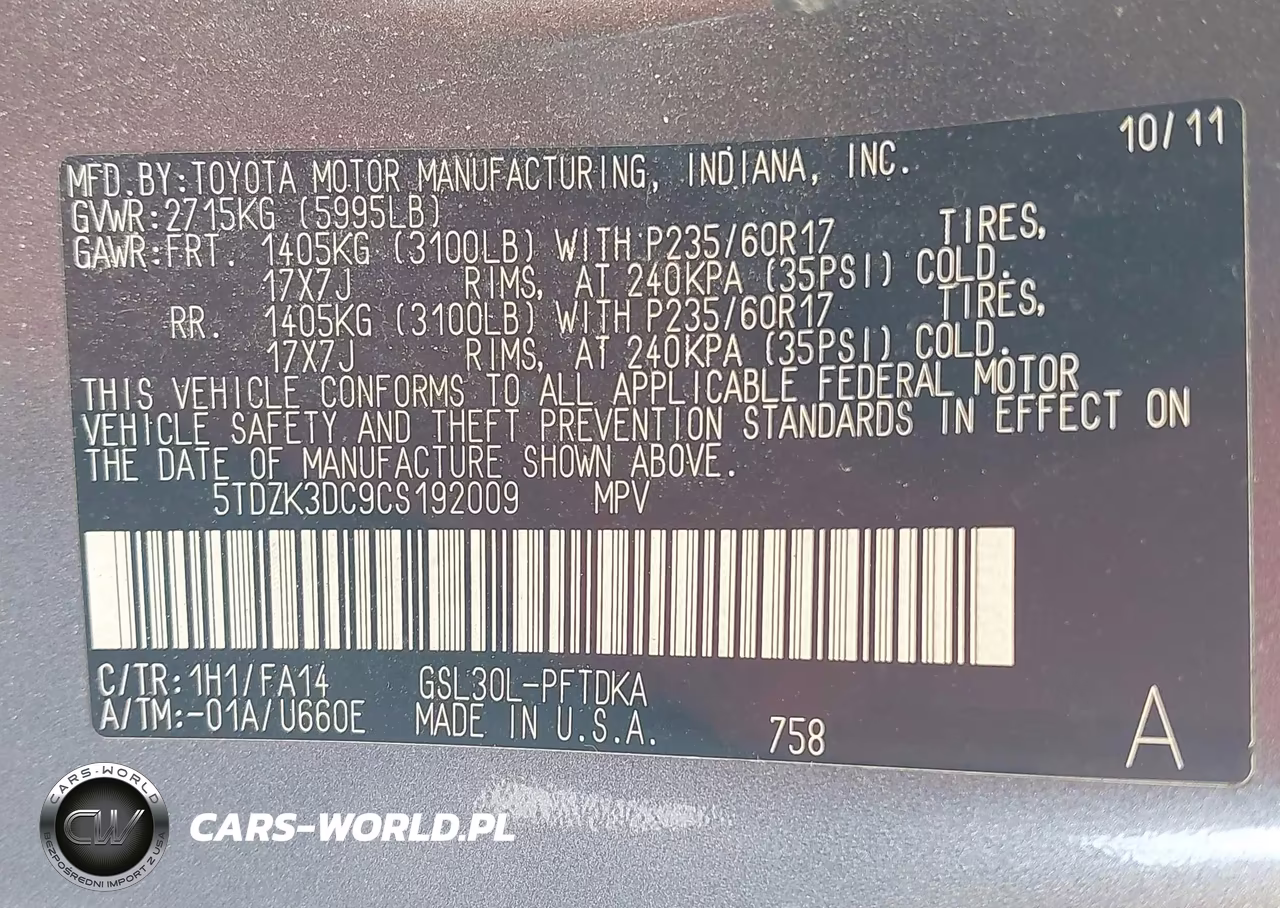 2012 Toyota Sienna Base V6 7 Passenger VIN:5TDZK3DC9CS192009 - 9
