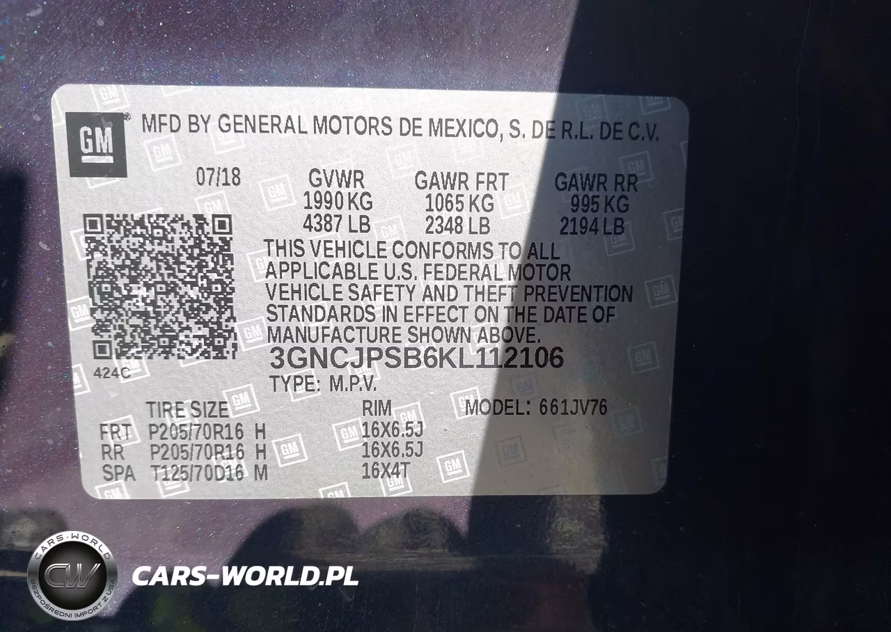 2019 Chevrolet Trax Lt VIN:3GNCJPSB6KL112106 - 9