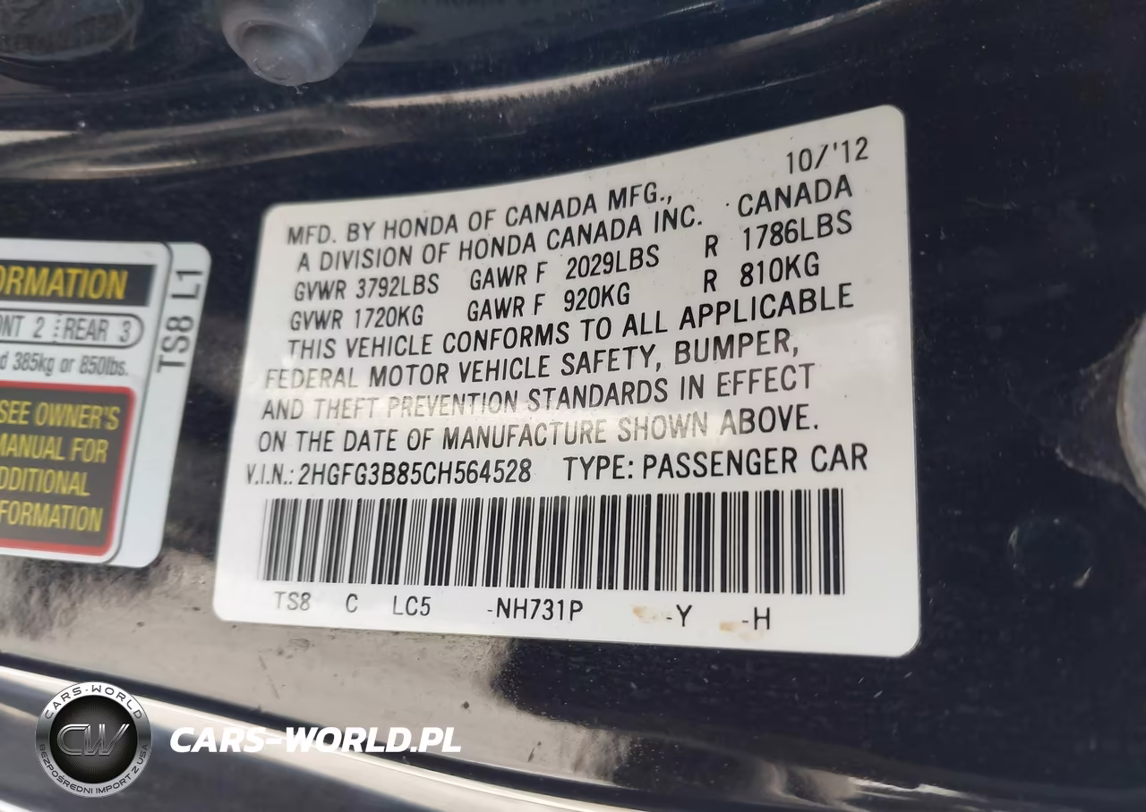 2012 Honda Civic Ex VIN:2HGFG3B85CH564528 - 9