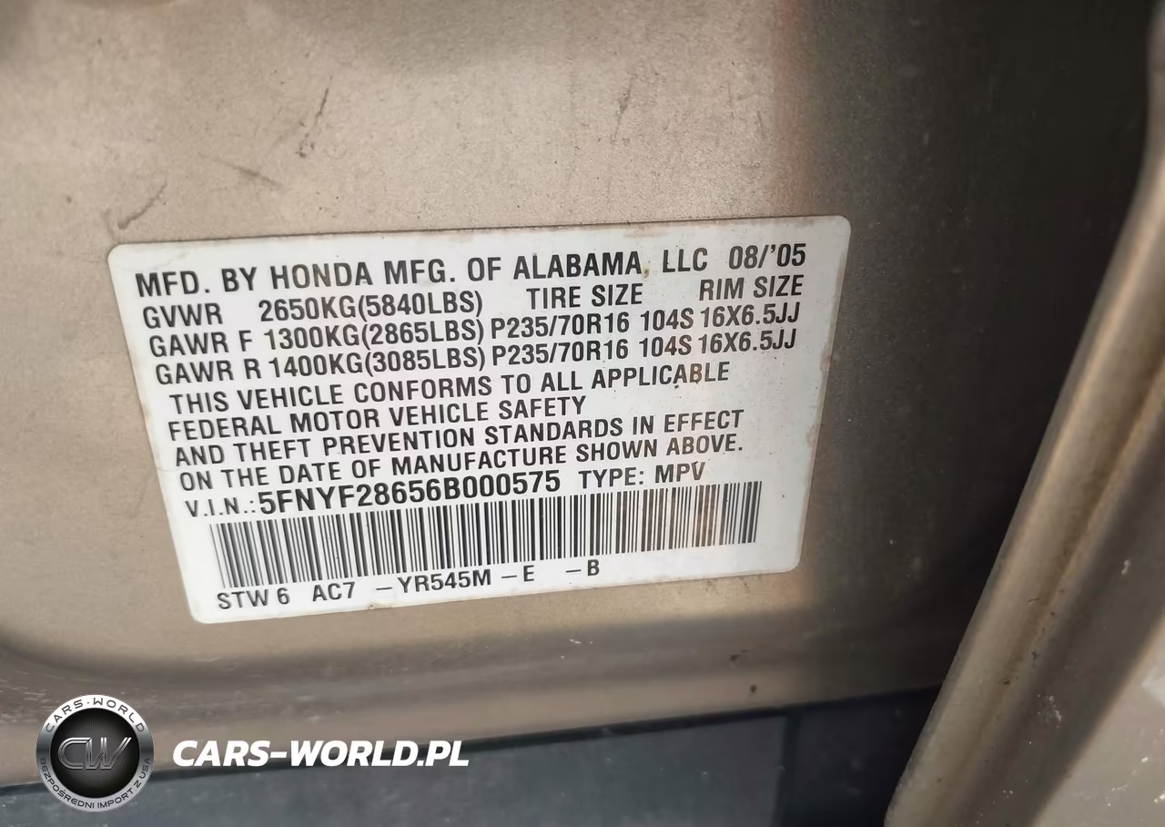 2006 Honda Pilot Ex-L VIN:5FNYF28656B000575 - 9