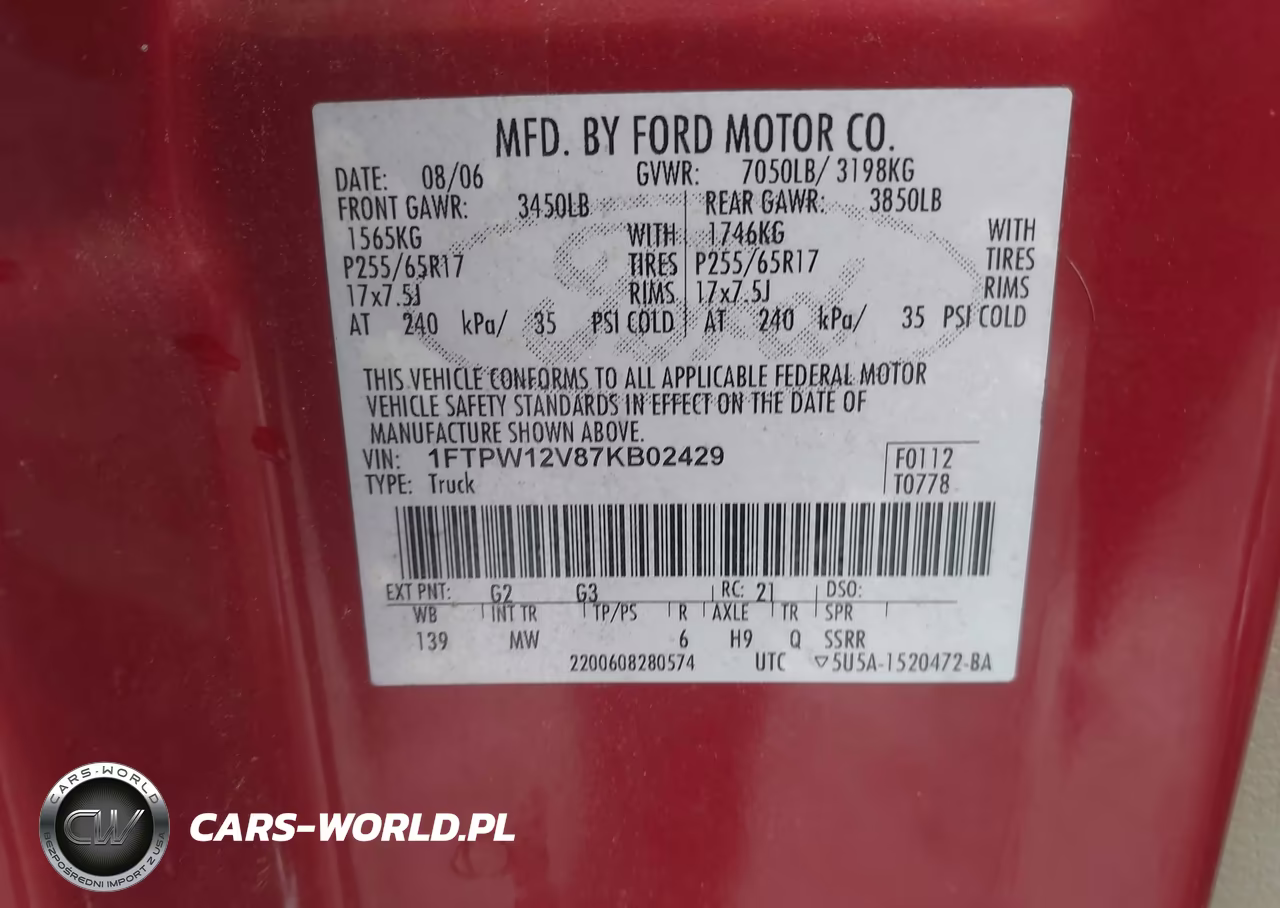 2007 Ford F-150 Lariat-Xlt VIN:1FTPW12V87KB02429 - 9