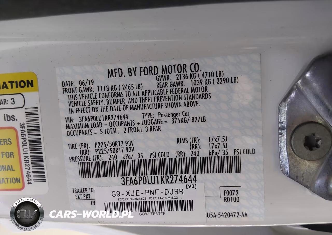 2019 Ford Fusion Hybrid Se VIN:3FA6P0LU1KR274644 - 8