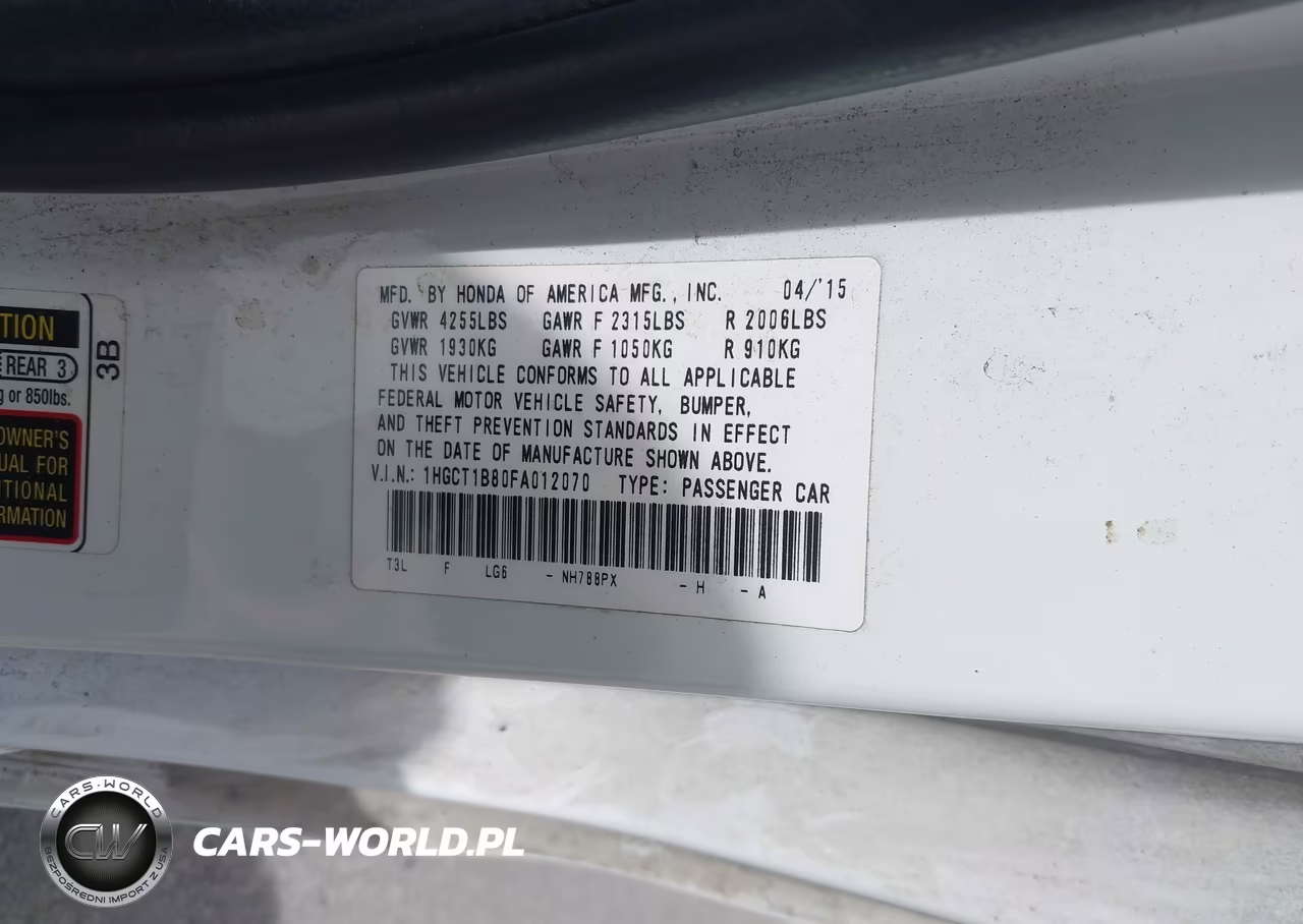 2015 Honda Accord Ex-L VIN:1HGCT1B80FA012070 - 9