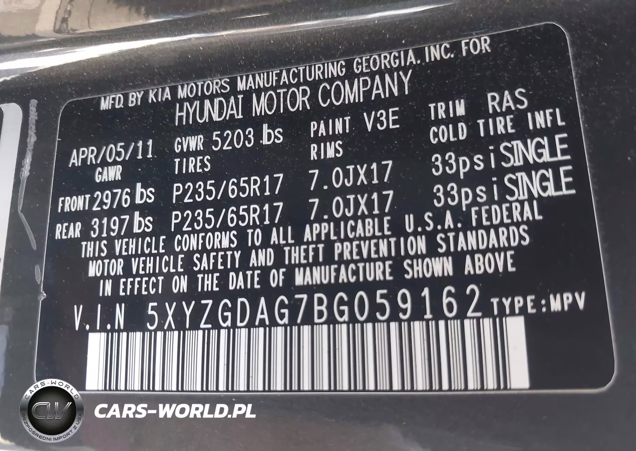 2011 Hyundai Santa Fe Gls V6 VIN:5XYZGDAG7BG059162 - 9