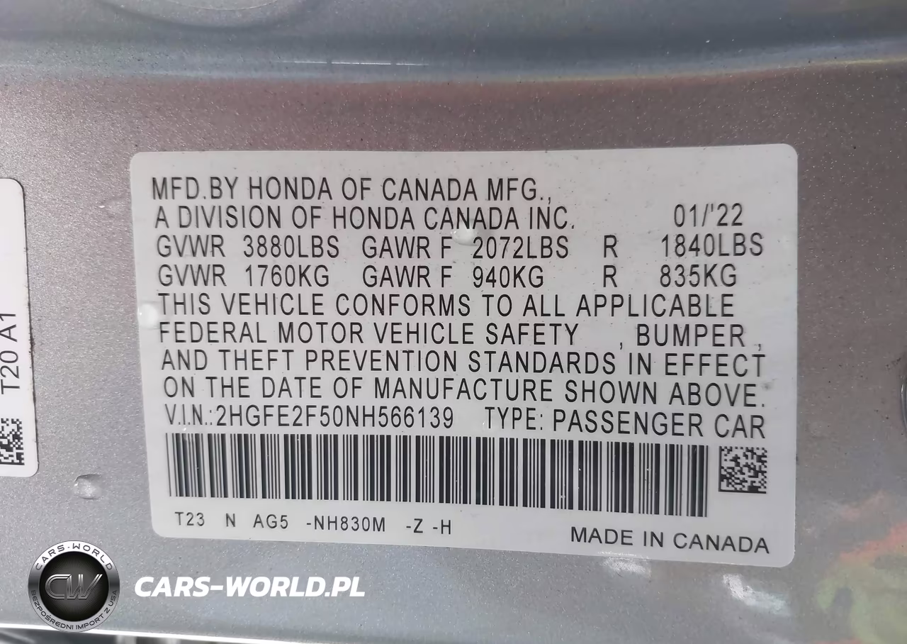 2022 Honda Civic Sport VIN:2HGFE2F50NH566139 - 9