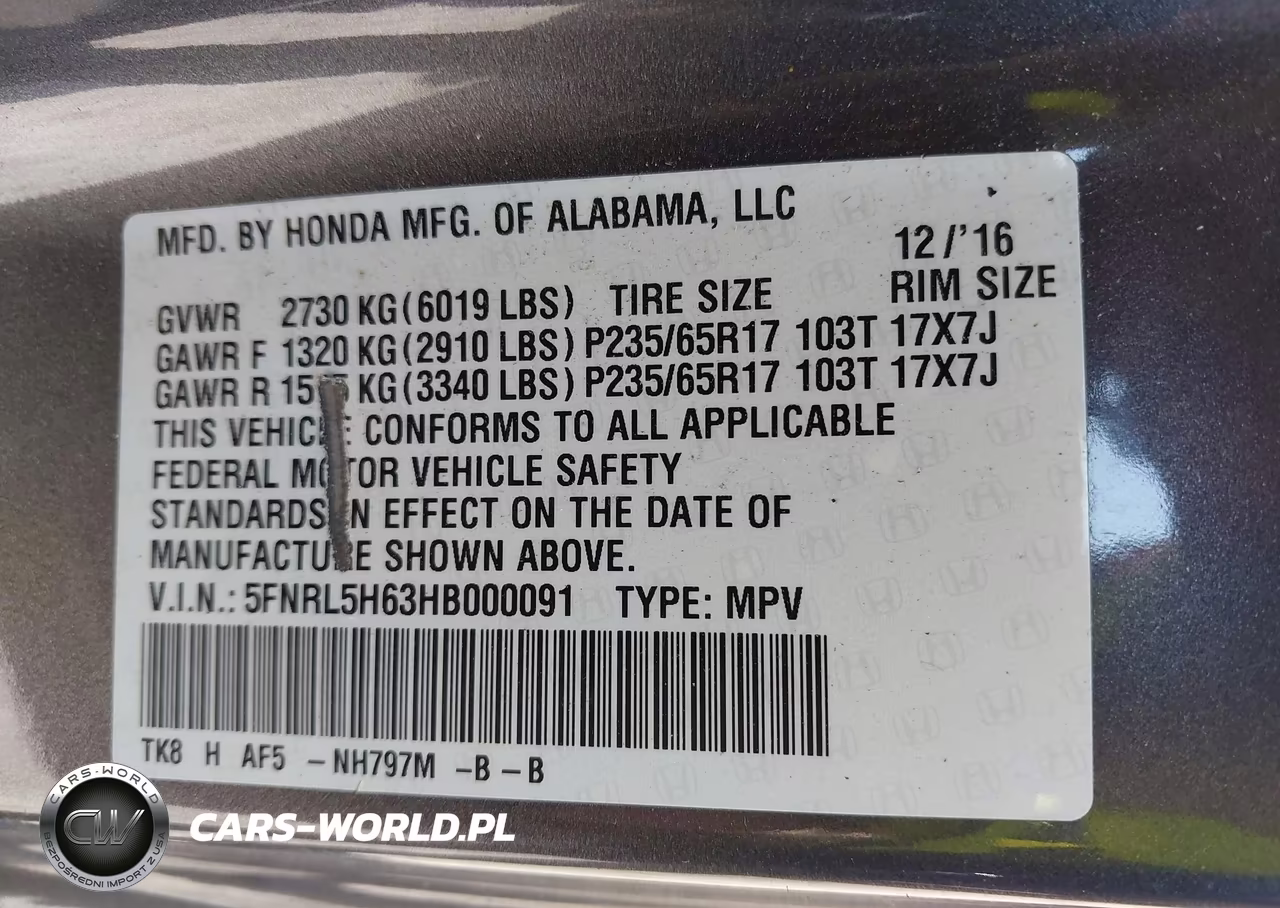 2017 Honda Odyssey Ex-L VIN:5FNRL5H63HB000091 - 9