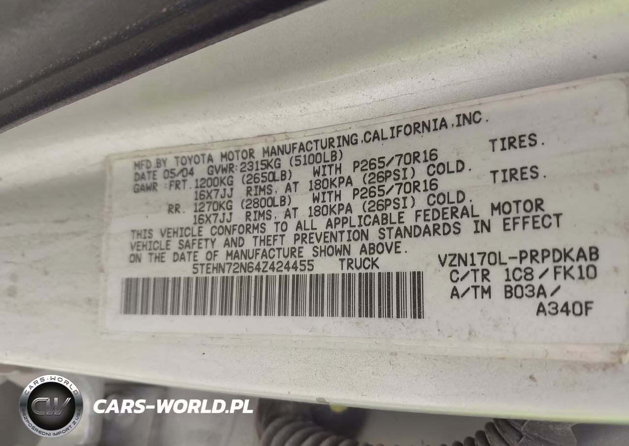 2004 Toyota Tacoma Base V6 VIN:5TEHN72N64Z424455 - 9