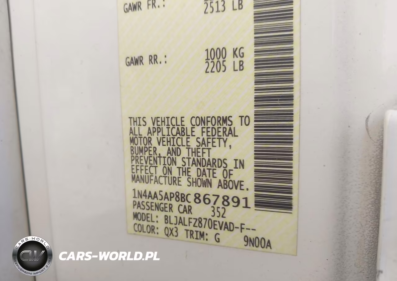 2011 Nissan Maxima 3.5 Sv VIN:1N4AA5AP8BC867891 - 9