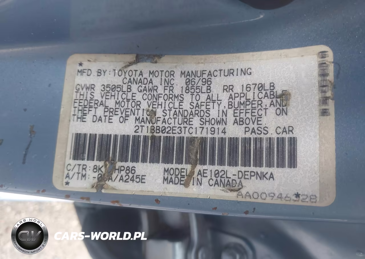 1996 Toyota Corolla Dx VIN:2T1BB02E3TC171914 - 9