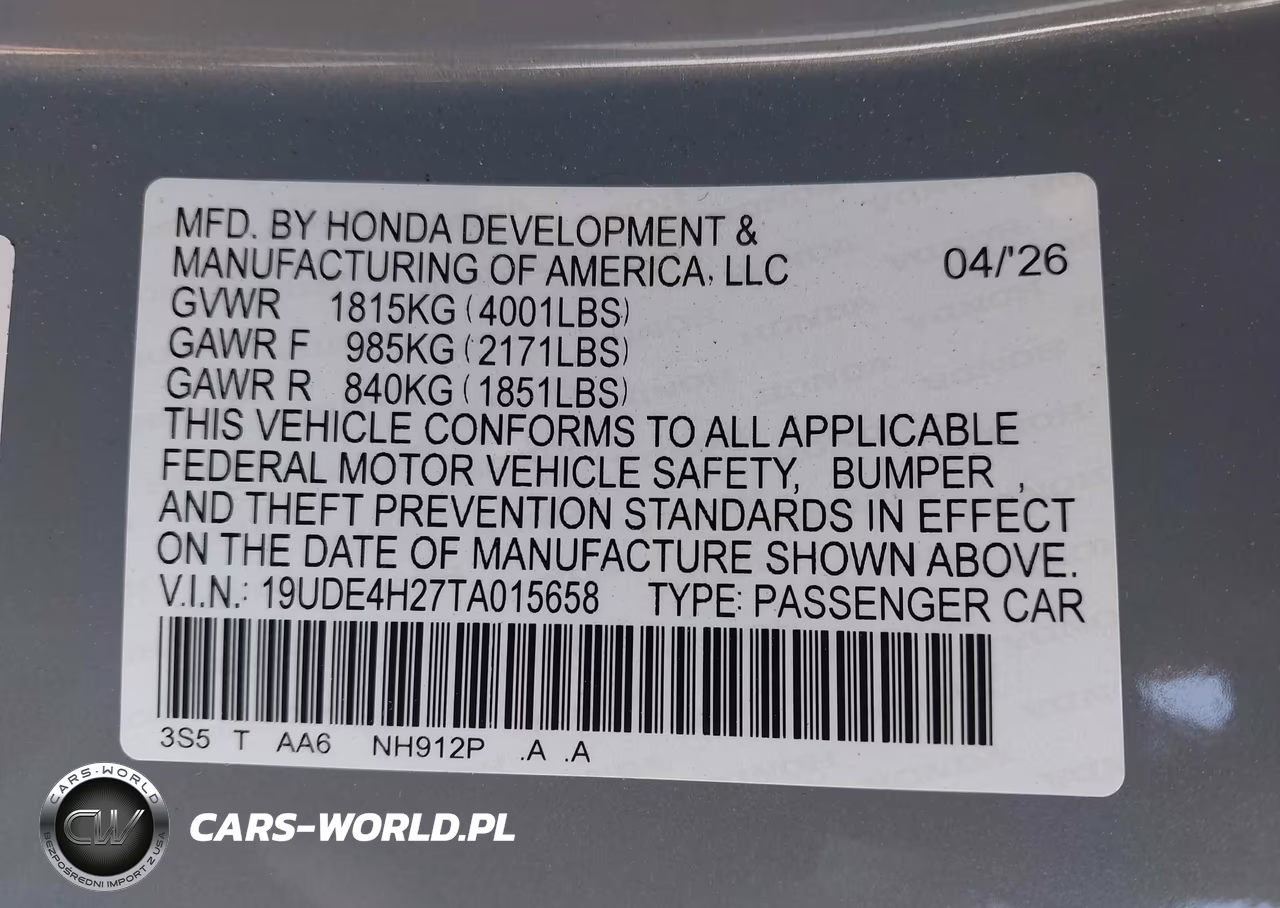 2026 Acura Integra Fwd VIN:19UDE4H27TA015658 - 9