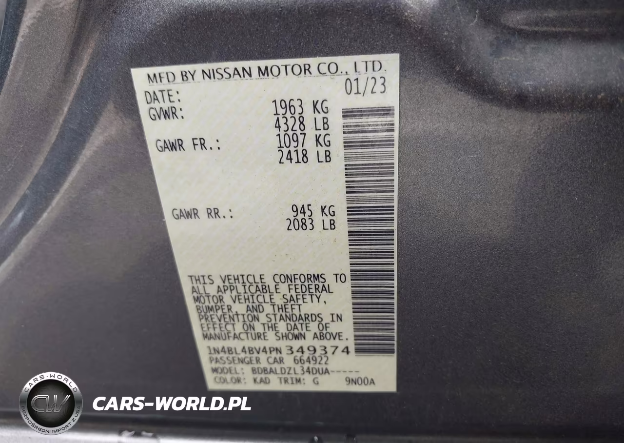 2023 Nissan Altima S Fwd VIN:1N4BL4BV4PN349374 - 9